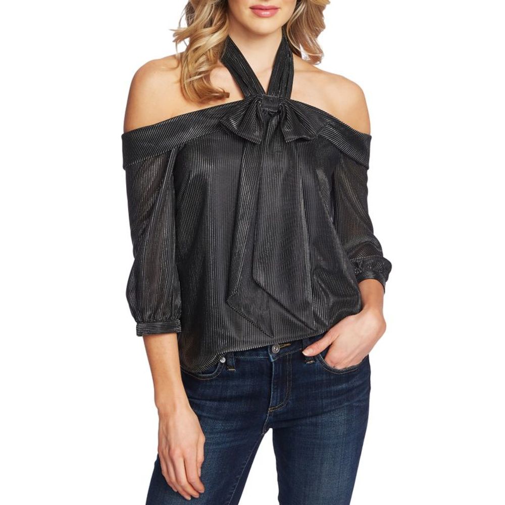 CeCe Women's Stripe Drop Shoulder Top Black Size X-Large